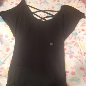 Womens Express Black Criss Cross Cold Shoulder Shirt Size M